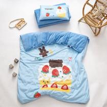 Kindergarten childrens kit double-sided Crystal velvet three-piece baby nap six-piece set strawberry cake Blue