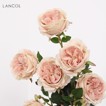 Lancol Retro Romantic Emulation Flower Cream Pink Rose Bouquet Kit Home Table Placement Floral Fake Flowers