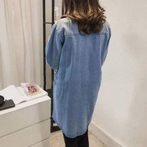 Denim long sleeve shirt womens spring medium long thin jacket top Harajuku style bf