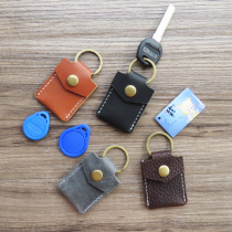Handmade leather mini community access control card set mini retro cowhide bus card keychain ICID card protection case