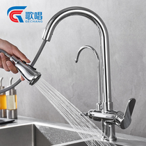 Singing Kitchen Taps Hot and cold water mouth pull-out telescopic three-in-one can pick up straight drinking water purifier pure