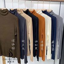 Agaric side slats undershirt blouses women 100 hitch long sleeves slim down wool pro-skin semi-high heaps collar inside lap T-shirt autumn and winter