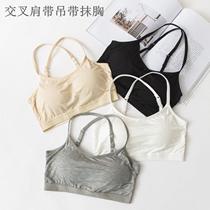 (deficit in clear cabin) Summer thin section No steel ring bra Beauty back underwear Cross shoulder strap adjustable with rags wrap chest