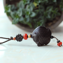 Ebony fish car key pendant peace carving fat head fish cute men and women original personality handmade original