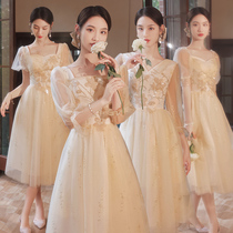 Champagne bridesmaid clothes 2021 New Autumn Fairy temperament senior sisters Group dress dress women can wear spring and autumn