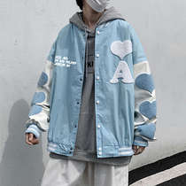 Love embroidery baseball uniform mens spring and autumn Korean bf Ruffian casual jacket Tide brand Joker loose couple jacket