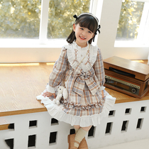 Girls long sleeve dress female treasure Lolita lattice skirt Korean version 2021 spring and autumn small child Lolita skirt