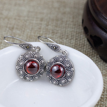 Red 925 sterling silver earrings retro peace earrings thread niche ethnic style