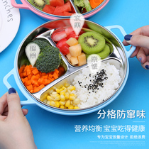 Baby dinner plate division 304 stainless steel dinner plate home cartoon anti-fall with cover children's tableware separation deepened