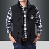 2020 autumn and winter vest men mens thick vest sleeveless cotton jacket large size multi pocket outdoor waistcoat