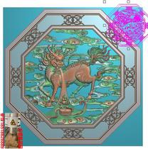 Kylin send book Xiangyun Hollow octagonal doors and windows partition window grille hanging screen carved figure jdp relief figure grayscale figure