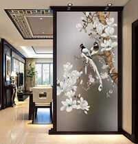 Custom art glass porch partition screen background wall modern style frosted flower painting craft White Magnolia