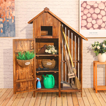 Outdoor tool cabinet yard shelf outdoor wooden cabinet lockers rainproof and anticorrosive wood finishing box sunscreen and waterproof