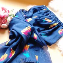 Summer true silk womens dress mulberry silk double fairy skirt half body dress long skirt Tibetan with blue bottom scattered flowers