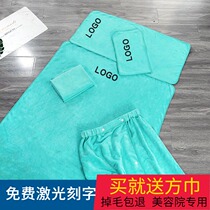 Bean green beauty salon towel skin management package headscarf bath towel bed with hole big towel three-piece set logo