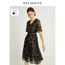 Mall Tongan di Synes Nice new embroidery sweet and high waist temperament Black Pivot Lace Snowspun Dress Woman