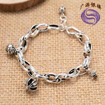s925 pure silver bracelet female Korean version boomer retro Thai silver brief individuality Japan-ROK lovers student male bracelet Chaobou