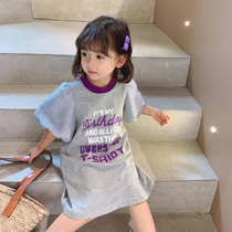 Girls Bubble Sleeve Dress Summer Dress 2021 New Children Summer Cotton Net Red Ocean Long T-shirt Skirt