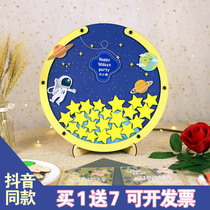 Blue universe children cute cartoon creative sign-in photo frame round custom signature book growth commemorative sign-in desk
