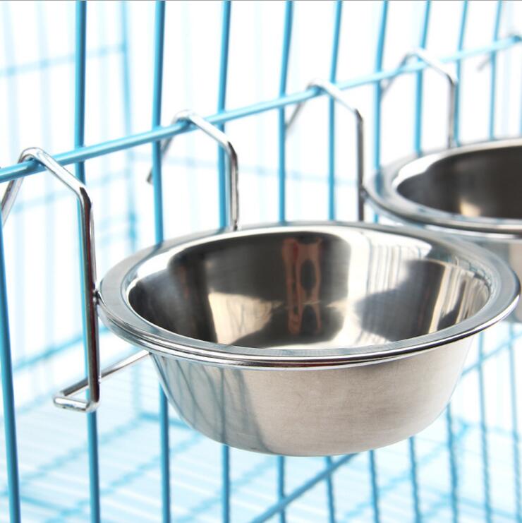 Pet cat and rabbit dog cage fixed pylons food bowl Hanging stainless steel dog bowl anti-overturning drinking basin
