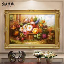 European-style horizontal decorative painting restaurant murals handmade American style big living room porch hanging painting flowers pure hand-painted oil painting customization