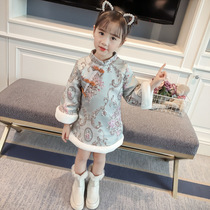 Girls  winter clothing Tang Clothing New Years Eve clothing Childrens Chinese style Hanfu dress Small and medium children baby thick cheongsam skirt