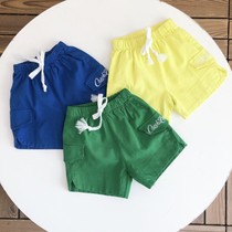 Green childrens products) 2020 Summer Korean childrens loose five-piece pants open air candy bright color pocket embroidered shorts