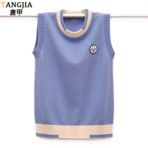 Boys pure wool vest trend 9 round neck 11 primary and secondary school students 12 Horse clip 15-16 years old sleeveless sweater waistcoat