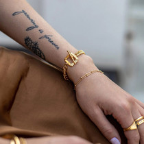 Left ear) SAVI geometric square buckle necklace bracelet European and American design simple Joker texture INS bracelet cowboy chain