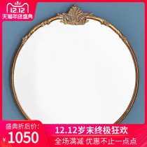 North American HOME Eu Style Retro Sculpture Flower Round Bathroom Mirror Genguan Dresden Dresser Wall-mounted Decorative Mirror