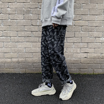 Spring and Autumn Tide brand full of cashew flower black jeans men ins Japanese trend casual Joker straight trousers