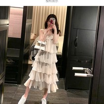 2021 summer new Korean fashion sexy solid color suspenders skirt thin lasagna cake dress dress women