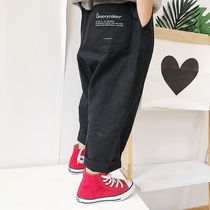 2021 summer boys casual pants cotton linen breathable middle and big childrens hemp material seven or eight points pants size foot