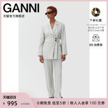 Ganni womens 2022 new grey striped print loose straight suit pants trousers F7183378