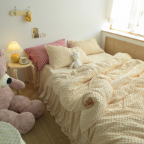 ins autumn and winter warm bean suede bed three-four pieces sleeve thickened double face baby short plush quilt cover blue bed product