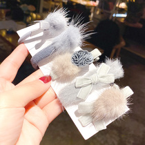  Korean girl side clip headdress net red temperament plush hairpin female back of the head clip simple style bangs clip hairpin