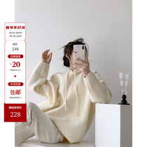 ICTS When leisure meets elegance Milky white khaki lazy velvet all-match loose thickened hooded sweater