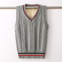 Boys waistcoat Autumn winter sweater waistcoat with foreign air knit vest plus suede thickened CUHK woven pure cotton waistcoat
