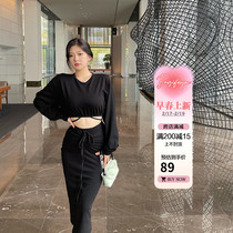 Zhou Baizi FOR YOU 2023 BIG CODE SPICY GIRL Temperament Strap Sweatshirt Half Body Dress Suit Women Microfat MM SLIM FIT