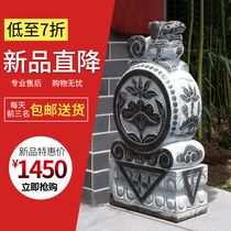 Stone carving door pier holding drum blue stone to do old stone drum brave unicorn Stone Lion home door ornaments antique door Pier