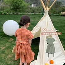 Childrens clothing shop girl back hollow Plaid long skirt 2020 Summer Korean version of new female baby personality small skirt