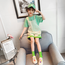 Korean girls bib pants 2021 new summer sweet and cute medium big boy foreign fashionable short sleeve two-piece trend