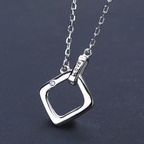 Pure silver S925 silver necklace square LOVE minimalist fashion inlaid stone cover chain