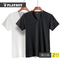 Playboy T-shirt mens short-sleeved cotton crew neck breathable loose summer base undershirt mens solid color old man shirt