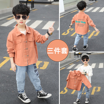 Childrens clothing boys spring suits 2021 new childrens boys handsome middle-aged childrens three-piece foreign style Korean version of the tide
