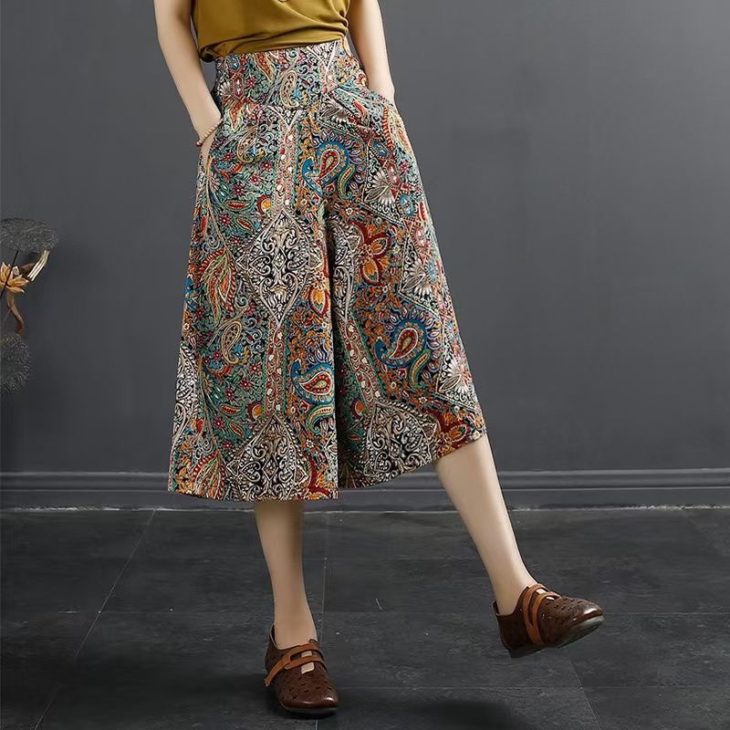 2026 Summer New Style Women's Cool, Breathable, Stylish, Slimming, Tummy-Concealing, Age-Reducing, Three-Quarter Length, Elastic High-Waisted, Plus-Size Skirt Pants