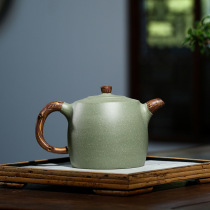Yixing famous Zisha teapot raw ore bean green sand pure handmade mashed bean green well teapot kung fu tea set gift