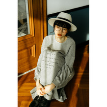 Deer and birds back false placket design letter printed dress Loose medium-long sweater dress Lazy skirt
