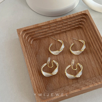 YIMIJEWEL French retro Hong Kong style earrings ear clip women without ear holes all-match white drop glaze 925 silver earrings