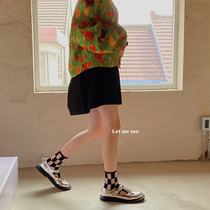 LET ME SEE summer Joker big checkered checkerboard socks Japanese black and white grid ins tide socks